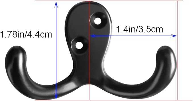 Coat Hooks Hardware, 10Pcs Wall Hooks Heavy Duty Hooks for Hanging Coats No Rust Double Robe Hook Wall Mounted for Key Towel Bags Cup Hat (Black)