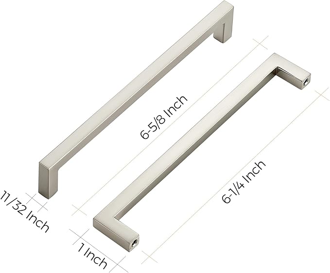 Ravinte 20 Pack Solid 6-1/4 Inch Center to Center Slim Square Bar Drawer Handles - Cabinet Hardware Brushed Nickel Pulls for Kitchen and Drawers