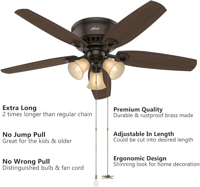 SmoTecQ Ultra Long Ceiling Fan Pull Chain Extender, Embedded with Decorative Frosted Glass Bulb and Fan Cord for 3mm Beaded Ceiling Fans and Light Fixtures (Bronze)
