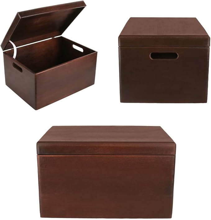 Large Brown Wooden Box Storage with Hinged Lid | 15.8 x 11.8 x 9.44 inches (+-0.5) | Gift Box Storage Document | Wood Keepsake Chest PRODUCT NOT INTENDED FOR 15 YEARS OR BELOW