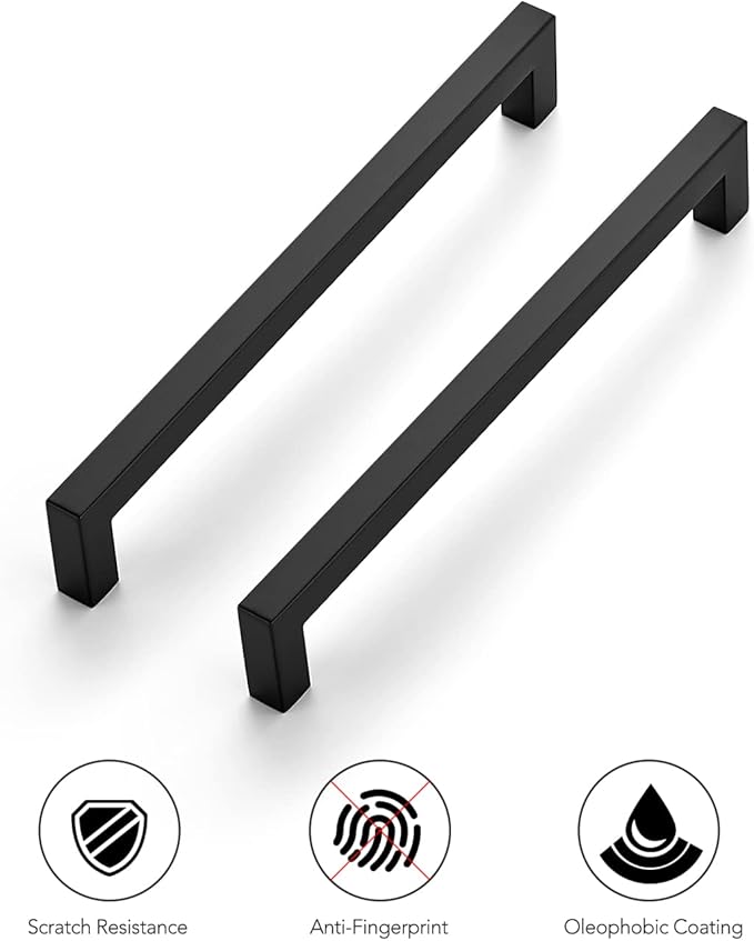 Ravinte 3 Pack 8 Inch Square Cabinet Handles - Matte Black Pulls for Kitchen Drawers and Cabinets - Hardware Handles