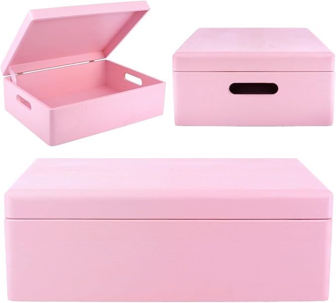 XL Pink Wooden Box Storage with Hinged Lid | 15.8 x 11.8 x 5.5 inches (+-0.5) | with Handles | Gift Box Storage Document | Product NOT Intended for 15 Years OR Below