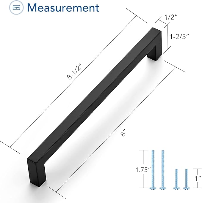 Ravinte 3 Pack Black Cabinet Pulls 8 Inch Square Kitchen Cabinet Handles Matte Black Kitchen Hardware for Drawer Pulls Drawer Handles Come with Screwdriver