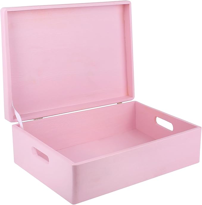 XL Pink Wooden Box Storage with Hinged Lid | 15.8 x 11.8 x 5.5 inches (+-0.5) | with Handles | Gift Box Storage Document | Product NOT Intended for 15 Years OR Below