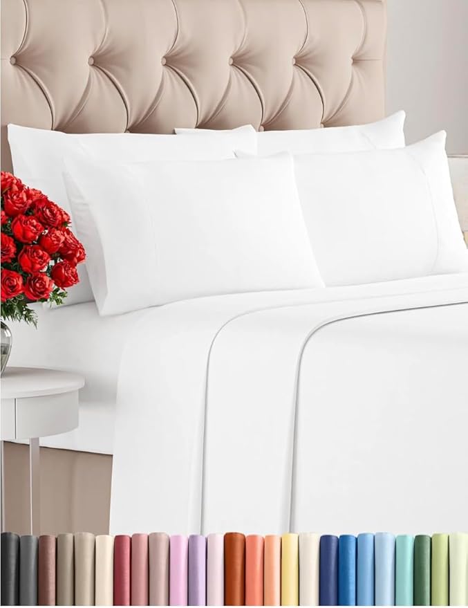 Cal King 6 Piece Sheet Set - Comfy Breathable & Cooling - Ultra-Soft Hotel Luxury Bedding Set with 8-16 Inch Deep Pockets - 1 Flat & 1 Fitted Sheet & 4 Pillowcases - Wrinkle Free & Easy Care - White