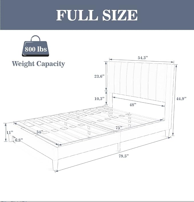 Allewie Full Bed Frame/Velvet Upholstered Bed Frame with Vertical Channel Tufted Headboard/Strong Wooden Slats/Platform Bed Frame/Mattress Foundation/Box Spring Optional/Easy Assembly/Black