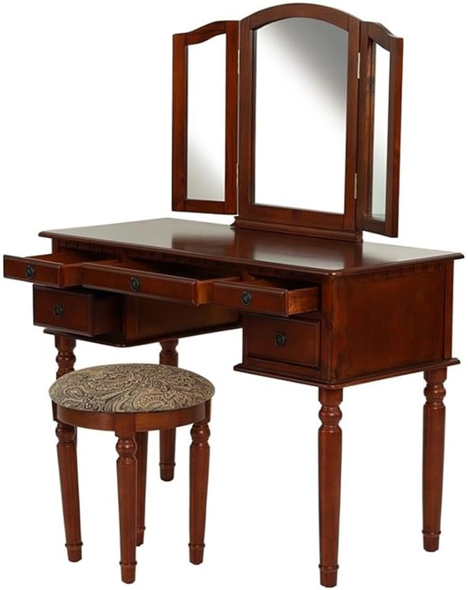 Bobkona St. Croix Collection Vanity Set with Stool, Cherry