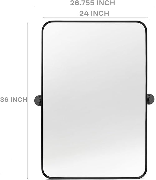 24" x 36" Pivot Rectangle Bathroom Mirror Tilting Beveled Black Metal Framed Vanity Mirrors for Wall, Tempered Glass