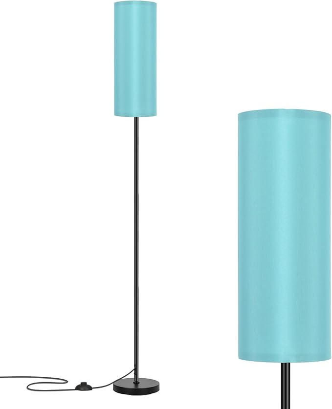 FRIDEKO HOME Floor Lamp with Turquoise Shade, Simple Design with Foot Pedal Switch, Small Tall Lamps for Living Room Bedroom, Corner Floor Stand Light with Black Pole Lamp (No Remote/No Bulb)