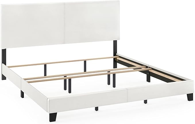 FURINNO Pessac PU Leather Upholstrered Platform, King, White