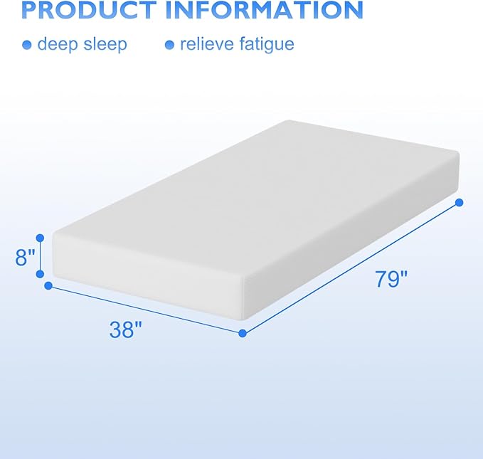 BestMassage | 8 Inch Twin XL Mattress | Gel Memory Foam | Medium Firm Feel | White | Bed in a Box, CertiPUR-US Certified | Pressure Relief, Cooling Ventilated Foam | Breathable Knit Cover