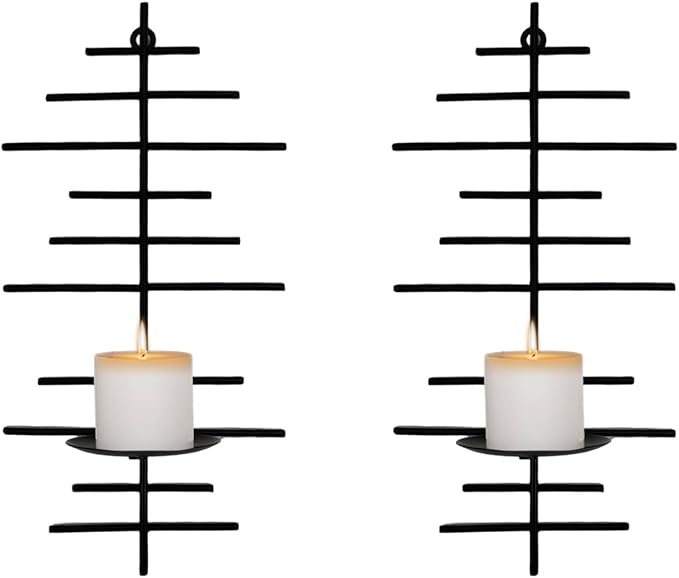 AIM & GGKK Wall Candle Sconce Set of 2,Black Wall Mounted Candle Holder for Home,Living Room, Dining Room,Rustic Farmhouse Boho Decoration