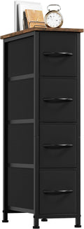Somdot Narrow Dresser with 4 Drawers, Slim Storage Chest of Drawers with Removable Fabric Drawers for Closet Small Spaces Bathroom Bedroom Laundry, Black Rustic Brown Top