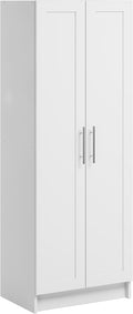 Prepac Elite Plus 24" Wide Storage Accent Cabinet with Panel Doors, White Storage Cabinet, Bathroom Cabinet, Pantry Kitchen with 3 Shelves 16.75" D x 24" W x 65" H