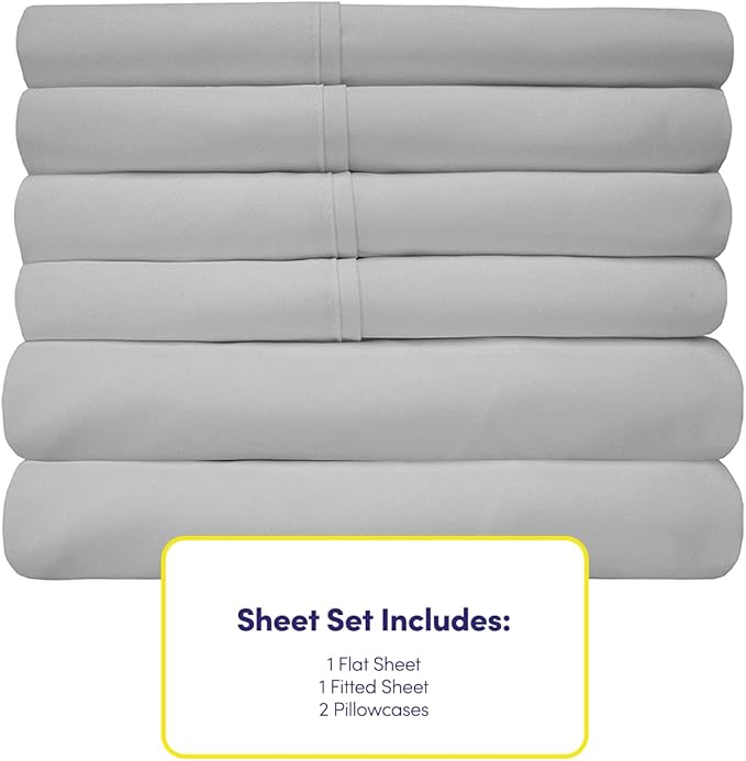 Twin XL Size Bed Sheets - 4 Piece 1500 Supreme Collection Fine Brushed Microfiber Deep Pocket Twin X-Large Sheet Set Bedding - 1 EXTRA PILLOW CASES, GREAT VALUE, Twin XL, Silver