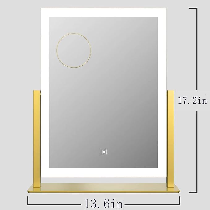 Makeup Vanity Mirror with Lights 17.2" Large LED Lighted Mirror, Hollywood Make Up Mirror with Lighting, Smart Touch,Detachable 5X Magnification 360° Rotation, (Gold,Gift Box)