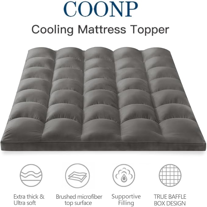 COONP Full XL Mattress Topper, Extra Thick Pillowtop, Cooling Plush Mattress Pad Cover Bed Topper Protector with 8-21 Inch Deep Pocket (Grey, Full XL)