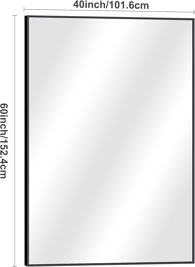 Black Bathroom Mirror for Wall, 60x40 Inch Rectangle Mirrors with Metal Frame, Modern Vanity Wall Mirror Decor for Entryway Hangs, Bathroom Living Room Horizontal or Vertical