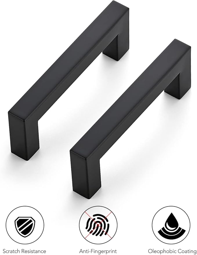 Ravinte 32 Pack 3-1/2 Inch Kitchen Square Cabinet Handles Matte Black Dresser Pulls Black Drawer Pulls Cabinet Hardware Kitchen Handles for Cupboard Drawers