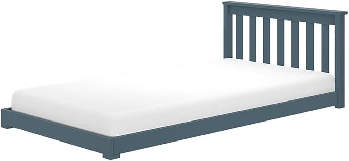 Max & Lily Classic Twin Floor Bed, 79.75 Inches, Solid Wood Low Bed Frame for Kids, Modern Floor Bed for Bedroom, Blue