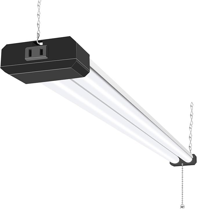 hykolity 1 Pack 4FT Linkable LED Shop Light for Garage, 6500lm, 4FT 60W Utility Light Fixture, 5000K Daylight LED Workbench Light with Plug, Hanging or Surface Mount, Black - ETL