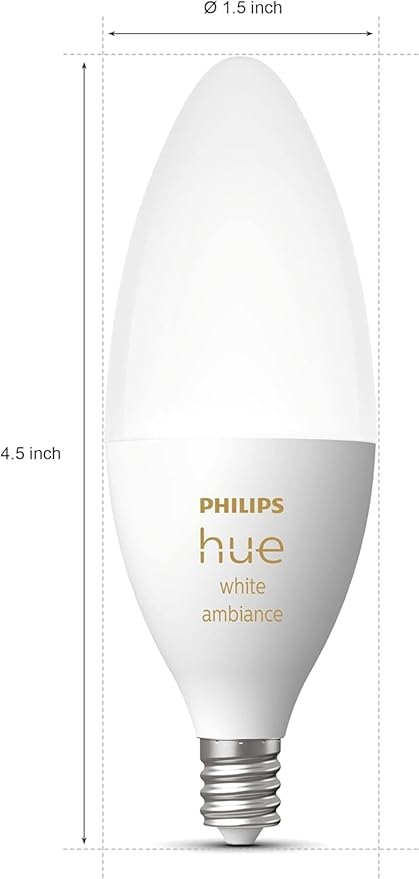 Philips Hue 40W B39 Candle-Shaped LED Bulb - White Ambiance- 1 Pack - 450LM - E12 - Indoor - Control with Hue App - Works with Alexa and Google Assistant
