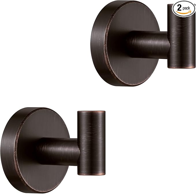 BigBig Home Bronze Towel Hooks, Bathroom Robe Hook Oil Rubbed, Bath Farmhouse Coat Clothes Hook Wall Mounted Rustic 2 Pack for Kitchen Washroom