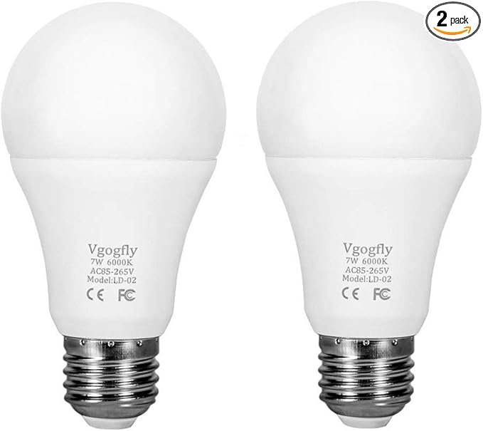 Dusk to Dawn Light Bulb 7W E26 Smart Sensor LED Bulbs Built-in Photosensor Detection with Auto Switch Outdoor Indoor LED Lighting Lamp for Porch Front Door Garage Basement (Cool White, 2 pack)
