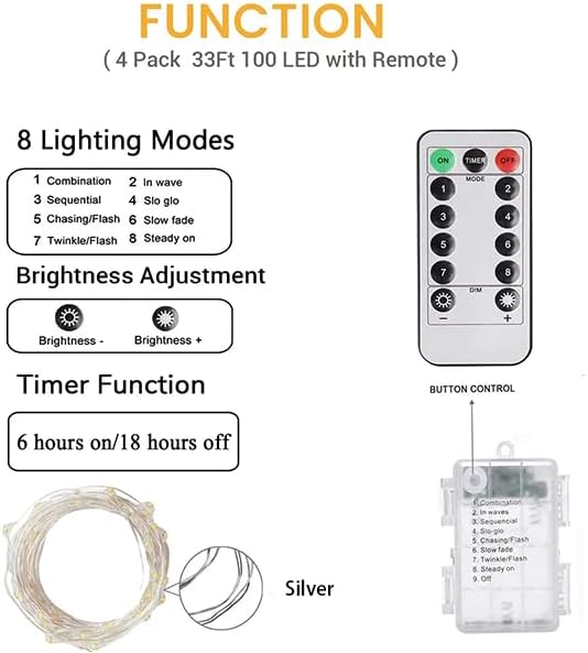 6-Pack 33FT 100 LED Fairy Lights Battery Operated with Remote & Timer, Fairy Christmas String Lights for Bedroom Decor, Waterproof 8 Modes Twinkle Lights for Room(Multicolor)…