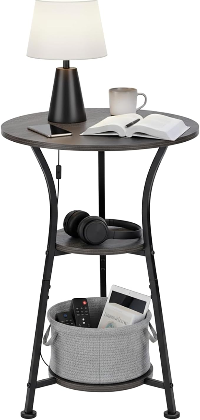 Dulcii Small Round End Table for Narrow and Small Space, 3-Tier Round Accent Couch Beside Table, Modern Side Table Corner Sofa Table Nightstand for Living Room Bedroom,Grey