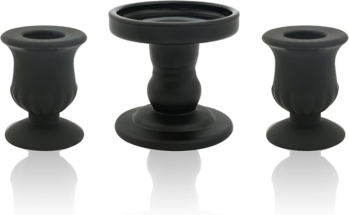 Black Unity Candle Holder - Glass Candle Holders for Pillar Candles Taper Candles, Glass Candlestick Holders Set of 3, Decorative Clear Glass Candlestick Holder for Wedding Church Centerpiece
