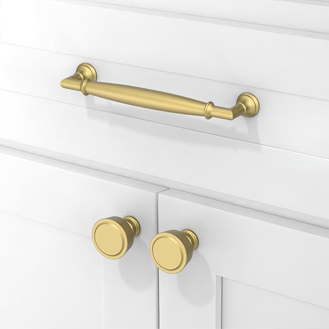 10 Pack Brushed Gold Cabinet Knobs Single Hole Cabinet Pulls Round Kitchen Cabinet Knobs