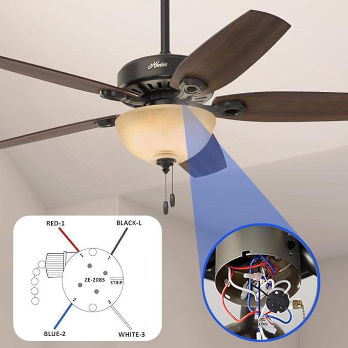Ceiling Fan Switch Zing Ear ZE-208s E89885 3 Speed 4 Wire Pull Chain Switch Fan Light Switch Replacement Part with 4 Pre-Installed Wires(Bronze Chain)