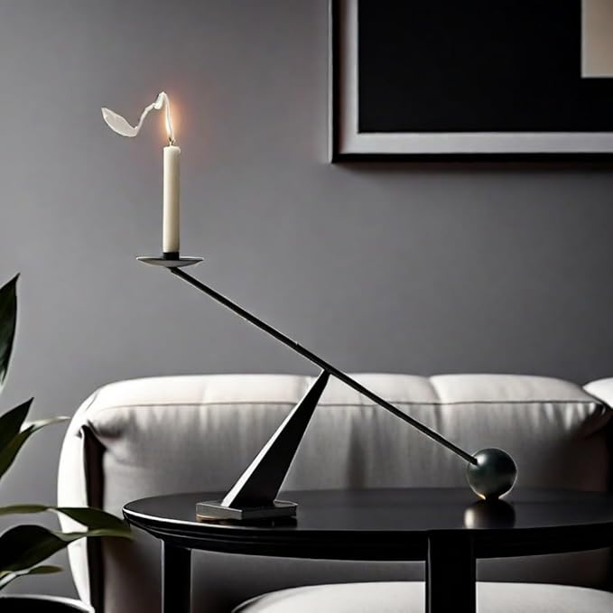 Black Metal Modern Taper Candlestick Holders,Creative Geometric Line Simple Candle Stands Decorative,Long Decorative Candle Holders for Table Centerpiece (Black)