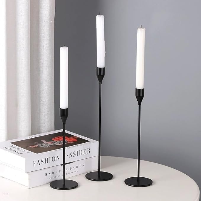 Denique Candlestick Holders 2 Sets, 6 PCS Matte Black Taper Candle Holders, Candlestick Holders Set for Table Centerpiece Vintage Modern Candle Holders for Home Wedding Decoration