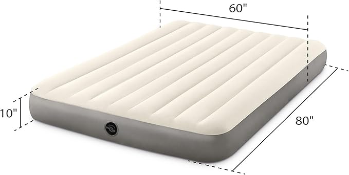 Intex 64103E Dura-Beam Standard Single-High Air Mattress: Fiber-Tech - Queen Size - 10in Bed Height - 600lb Weight Capacity - Pump Sold Separately