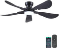 52 Inch Modern Ceiling Fans with Lights, Flush Mount Ceiling Fan with Light and Remote/APP Control, 5 Reversible 6 Speeds Curved Blades, 3 CCT Dimmable Lights for Bedroom, Black