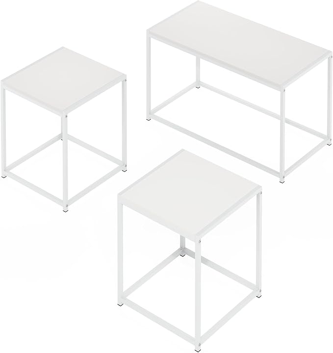Furinno CAMNUS Living Room Tables Set of 3, Coffee Table with 2 End Tables, Side Tables, for Living Room, White