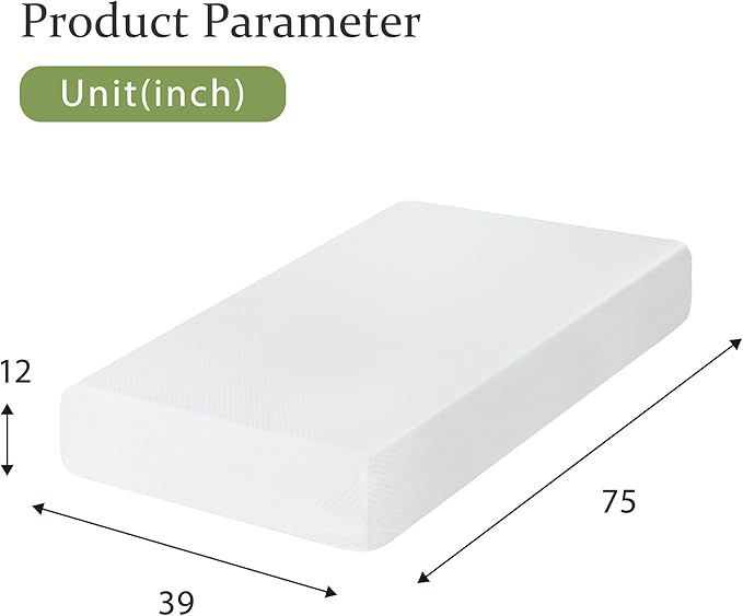 BestMassage | 12 Inch Twin Mattress | Gel Memory Foam | Medium Firm Feel | White | Bed in a Box, CertiPUR-US Certified | Pressure Relief, Cooling Ventilated Foam | Breathable Knit Cover