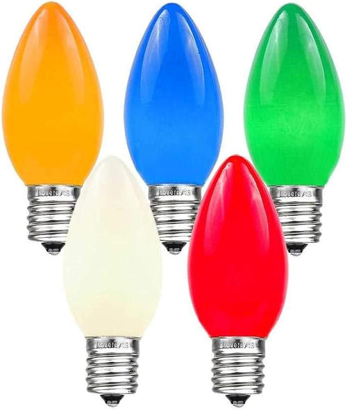 25 Foot C9 Multi Ceramic Christmas String Light Set - Opaque Bulbs - Roofline Light String - Green Wire