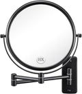 Wall Mounted Makeup Mirror - 1X/10X Magnifying Mirror for Wall, 8 Inch Double Sided 360° Swivel Extendable Bathroom Mirror for Shaving, Black