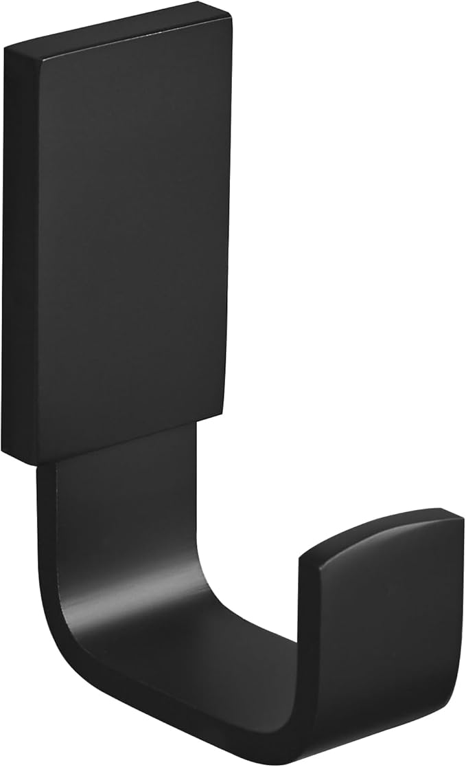BESy Brass Clothes Hook Single Towel Hook for Bathroom Kitchen Garage Square Style Robe Hooks Coat and Hat Hook, Self Adhesive with Glue or Wall Mounted with Screws, Matte Black