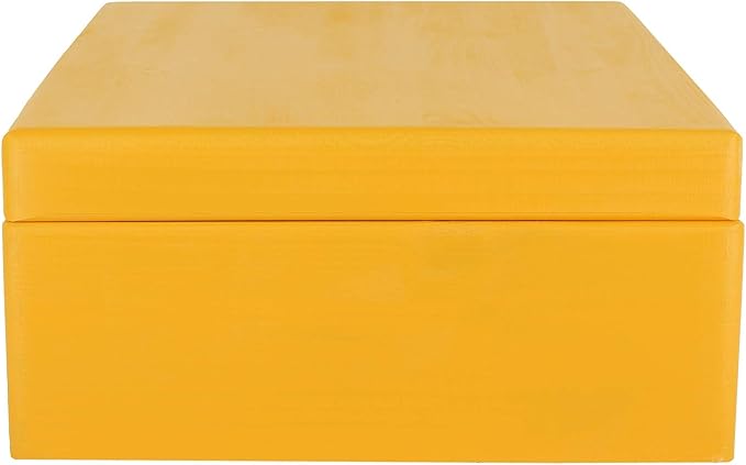 XL Yellow Wooden Box Storage with Hinged Lid | 15.8 x 11.8 x 5.5 inches (+-0.5) | Gift Box for Tool Shoes Clothes Kitchen Storage Document | Wood Keepsake Chest