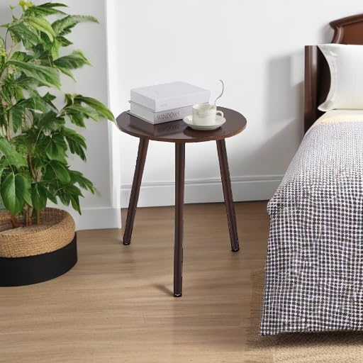 Apicizon Side Tables End Table Bedroom, Dark Brown Round Side Table Nightstand Bedside Table for Living Room, Nightstands Coffee Table with Brown Wood Legs