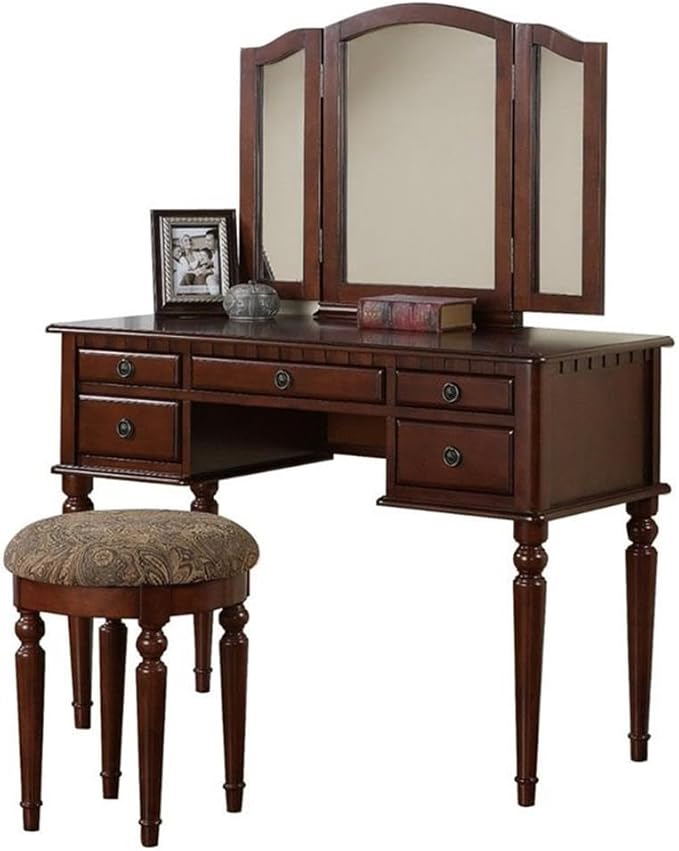 Bobkona St. Croix Collection Vanity Set with Stool, Cherry