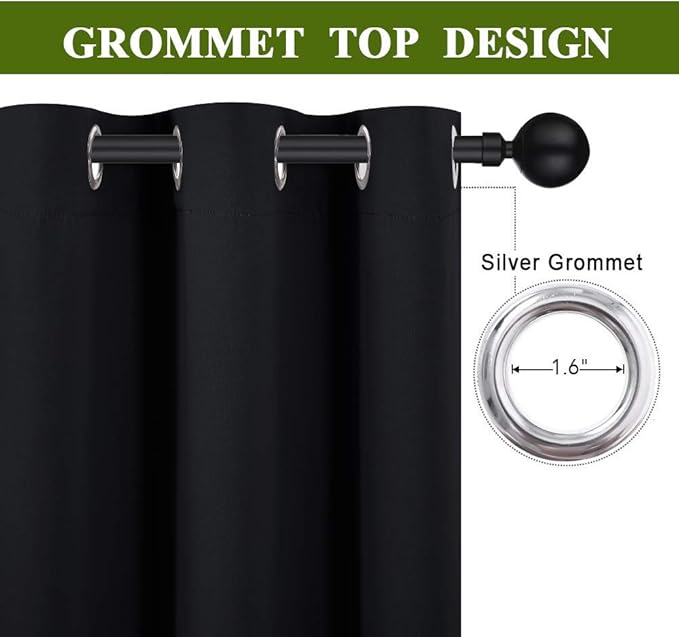 NICETOWN Room Separating Divider Curtain Screen Partition, Function Thermal Blackout Noise Reducing Curtain, Sliding Door Insulated Drape for Patio, Black, 8.3ft Wide x 9ft Long