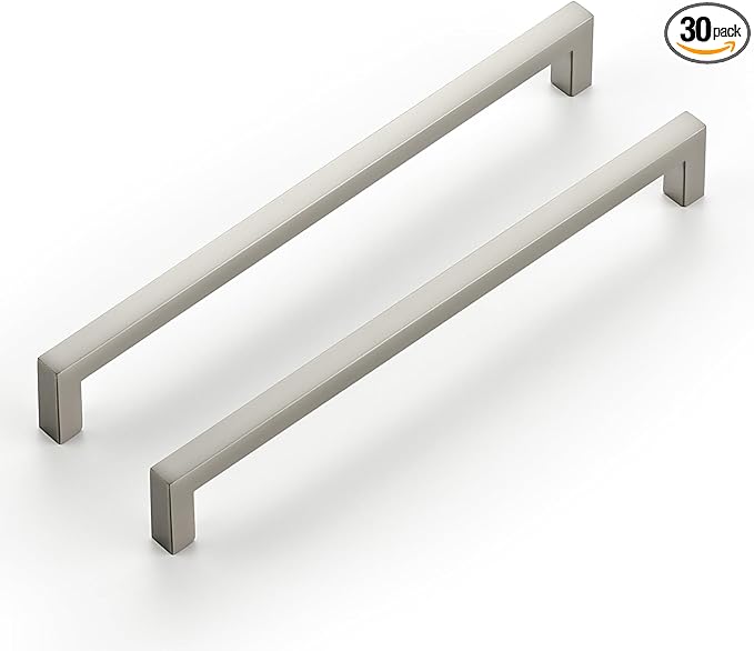 Ravinte 30 Pack Solid 7-1/2 Inch Center to Center Slim Square Bar Drawer Handles - Cabinet Hardware Brushed Nickel Pulls for Kitchen and Drawers
