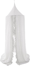 Wonder Space Elegant Kids Bed Canopy - Lace Chiffon Netting with Pom Pom, Princess Girls Fairy Dream Tent, Nursery Room Baby Crib Hanging Curtain Mosquito Net Children Reading Nook Decoration (White)