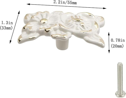 2Pcs Euro Rose Decorative Cabinet Knobs Handles Pulls Ivory Drawer Knobs Handles Pulls Vintage Kitchen Flower Drawer Dresser Vanity Nightstand Cupboard Wardrobe Pull Single Hole Knobs