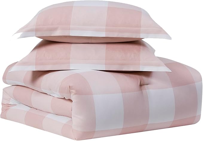 King Size Comforter Set with Sheets - 7-Piece Bedding Collection - 1 Comforter, 1 Fitted Sheet, 1 Flat, 4 Pillowcases - Deep Pocket - Soft & Premium Quality - Ideal for All Seasons Checkered Box Blush